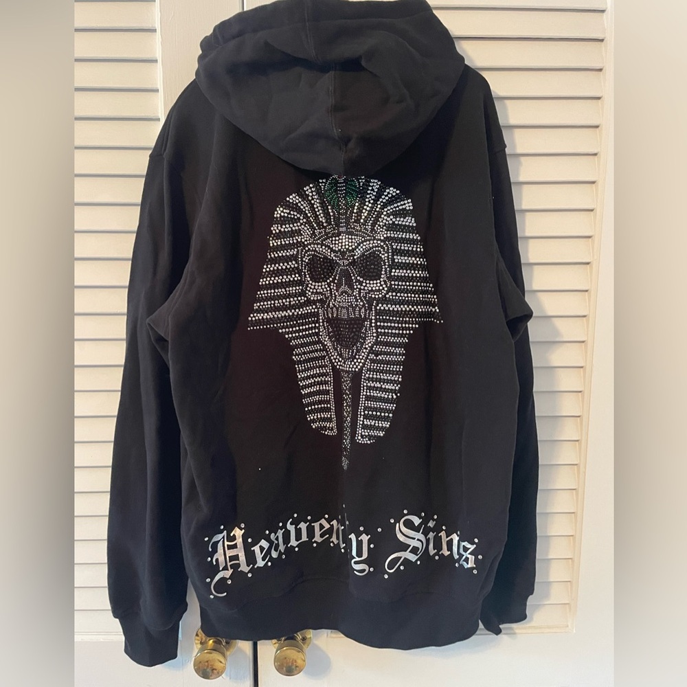 Heavenly Sins embellished hoodie size large with pharaoh skull